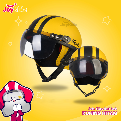 Helm Anak Polos Kuning Hitam Garis Usia 1-5 Tahun
